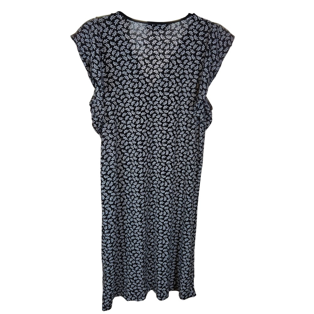 MICHAEL KORS Women Black White Leaf Print V Neck Cap Sleeve Midi Dress XS - Picture 3 of 5